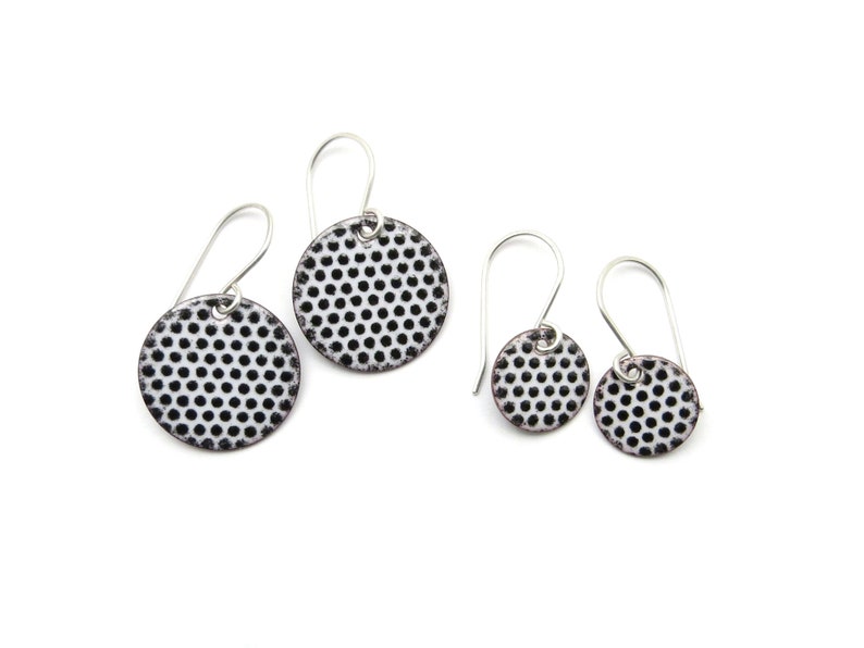 black and white polka dot earrings in two sizes