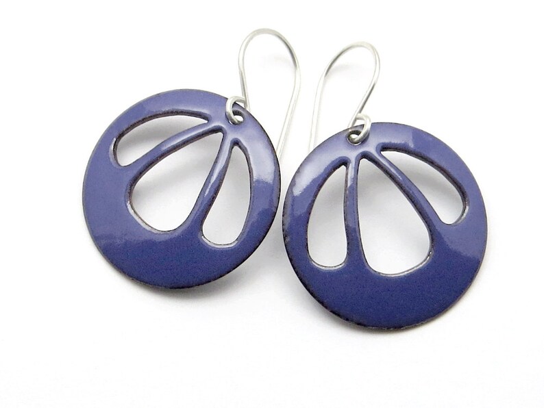 Purple Dangle Earrings with Sterling Silver Earwires, Modern Enamel Jewelry image 2