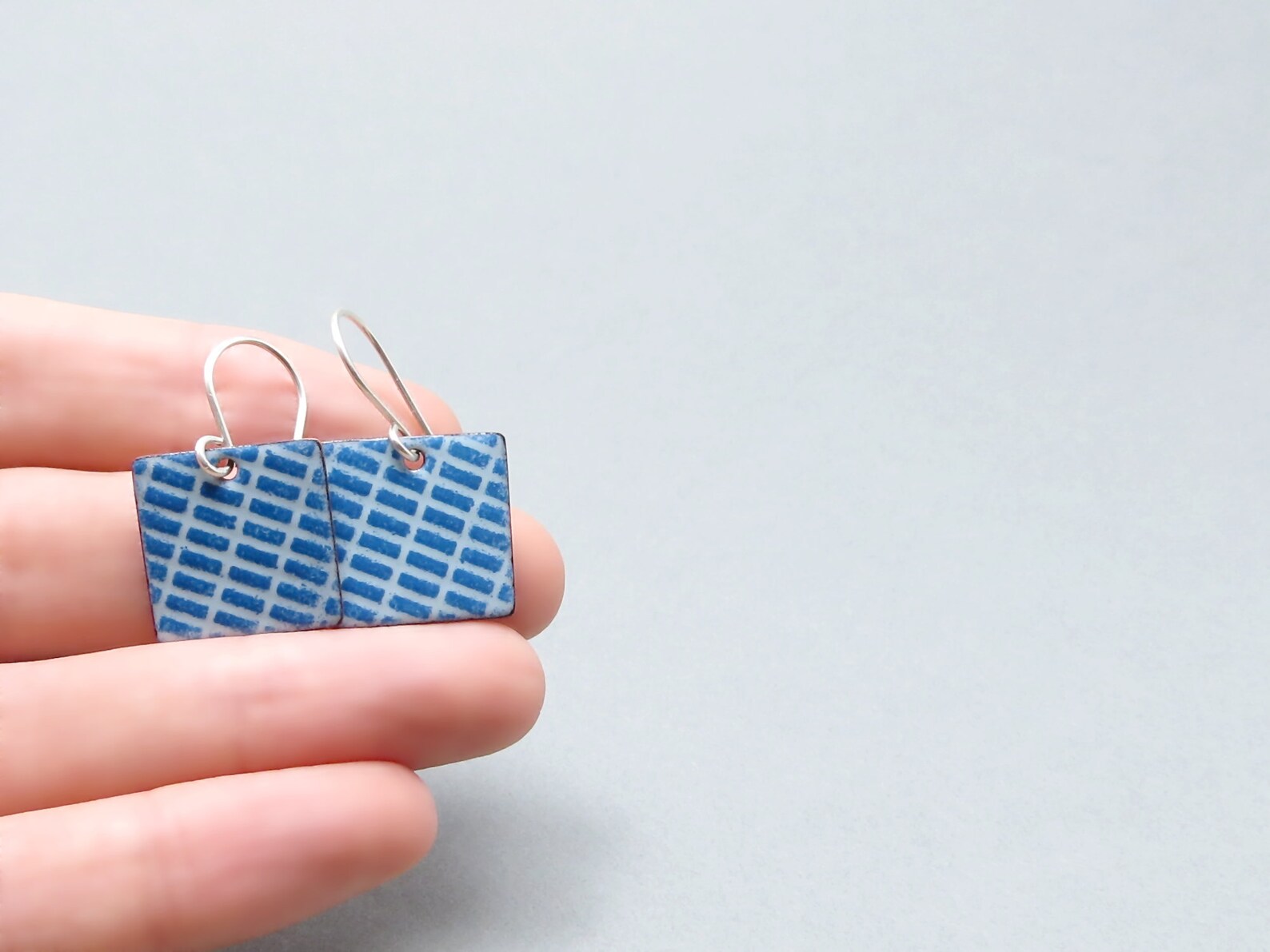 Black and White Square Earrings With Sterling Silver Earwires, Modern