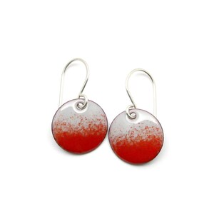 Small Gray and Red Dangle Earrings with Sterling Silver Earwires, Enamel Earrings image 3