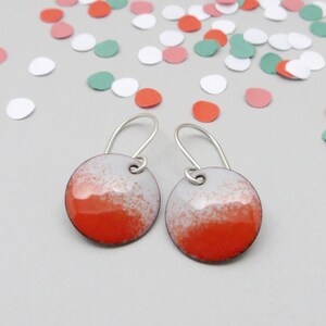 Small Gray and Red Dangle Earrings with Sterling Silver Earwires, Enamel Earrings image 5