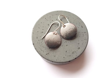 Gray Drop Earrings, Round Enamel Earrings with Sterling Silver Earwires