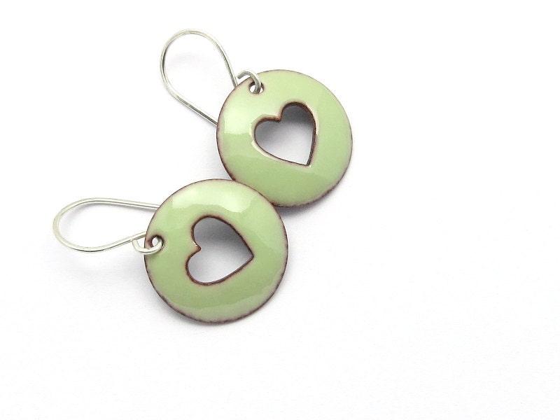 Green Heart Earrings with Sterling Silver Earwires Pastel Etsy