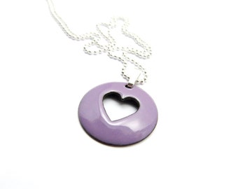 Purple Heart Necklace, Lightweight Enamel Pendant on Delicate Sterling Silver Chain