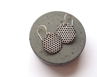 Black and White Polka Dot Earrings, Round Enamel Earrings