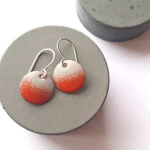 Small Gray and Red Dangle Earrings with Sterling Silver Earwires, Enamel Earrings image 1