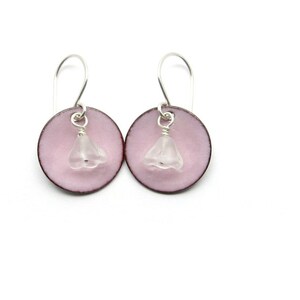 Pink Flower Earrings with Pastel Enamel, Frosted Glass Flowers and Sterling Silver Earwires image 3