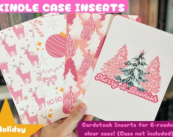 Pink Holiday Kindle Inserts/ Book Lovers/ E-reader/ bookish/ card stock/ books/ 11th generation/ Christmas / Book gift/ kindle gift
