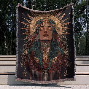 Mystical Goddess | Woven Blanket - 3 sizes available - Throw Blankets - Tapestry Wall Decoration - Housewarming Gift - Anniversary Gift