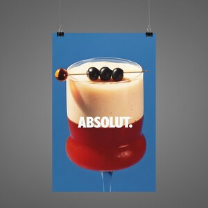 Póster de cóctel Absolut - Arte mural moderno de vodka - Decoración de bar llamativa - Impresión gráfica minimalista de bebidas