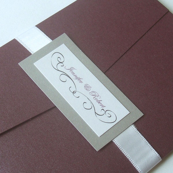 Monogrammed  A7 Horizontal Pocketfold Wedding Invitation Sample