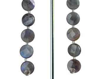 Faceted Labradorite Coin Drop Earrings