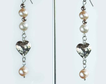 Sterling Silver Heart and Freshwater Pearl Drop Earrings