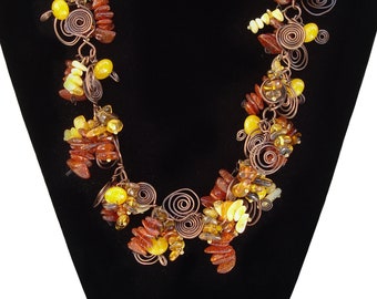 Amber And Copper Garland Necklace