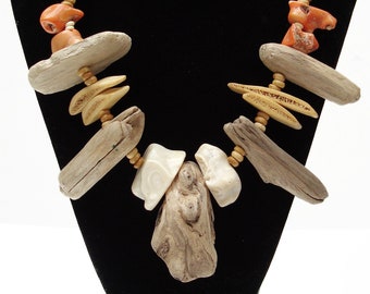 Driftwood, Coral and Agate Necklace