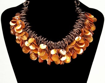 Burnt Orange Mussel Shell Paillettes Collar