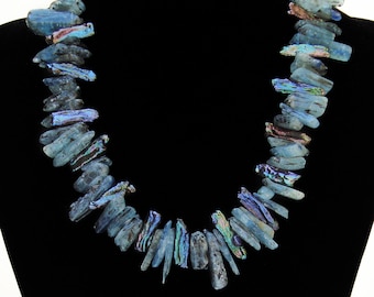 Handmade Original Kyanite And Biwa Pearl Necklace