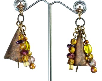 Indian Temple Dancers' Brass Bells with Glass Beads Earrings