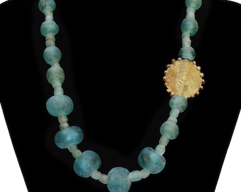 Blue African Glass Bead Necklace