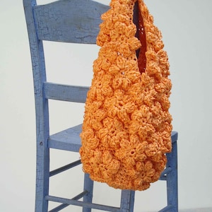 Large Orange Raffia Crochet Flower Cocoon Style Hand Bag in Orange
