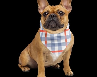 Patriotic Plaid Bandana | Red White Blue Dog Scarf, Neck Scarf, Headband Accessory