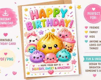 Girls Birthday Card | Kawaii dumpling, and squishy Fun