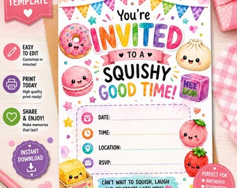 Squishy Charaktere Geburtstagseinladung | Kawaii Knödel Party einladen