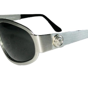 Gianni Versace Silver Metal Medusa Head Sunglasses. Vintage 1990s Sunglasses. Model S96. Rare S Series. Never worn. In Excellent Condition.