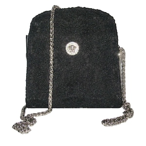 Gianni Versace Swarovski Crystal Medusa Head Lace and Leather Evening Shoulder Bag. Vintage 1990s. Rarely Used. In Excellent Condition.