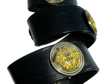 Vintage Gianni Versace Black Medusa Face Diamante Buckle