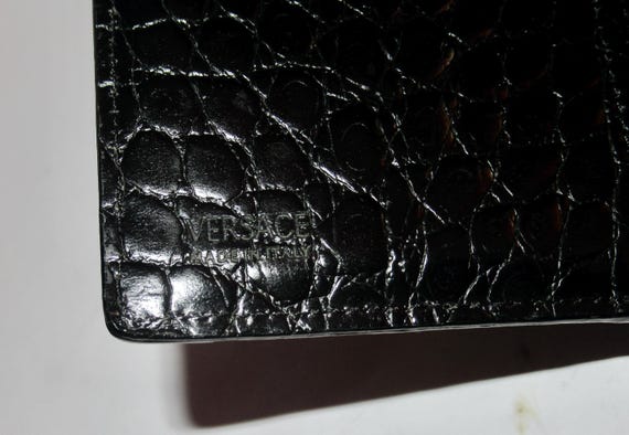 Versace Silver Studded Black Embossed Leather Wal… - image 7
