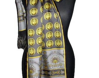 Gianni Versace Atelier Medusa Head Full Length Double Lined Fringed Silk Scarf. Rare Vintage 1990s.Never Worn. In Perfect Condition.