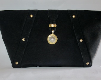 Gianni Versace Medusa Head Ribbed Matte Black Satin Clutch Bag. Vintage 1990s. Never Used. Safely Stored. Excellent Condition.