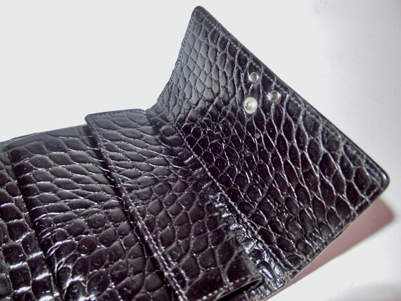 Versace Silver Studded Black Embossed Leather Wal… - image 8