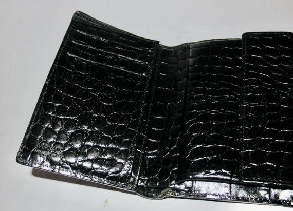 Versace Silver Studded Black Embossed Leather Wal… - image 6
