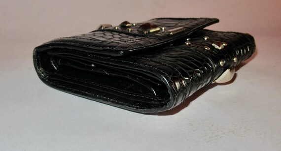 Versace Silver Studded Black Embossed Leather Wal… - image 10