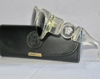 Gianni Versace Perspex Silver Medusa Head Sunglasses. Model 413/B.Vintage 1990s. Never Worn.Sold With Original Rare Medusa Head Baroque Case