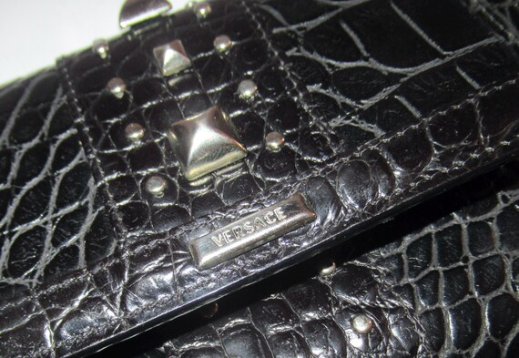 Versace Silver Studded Black Embossed Leather Wal… - image 3