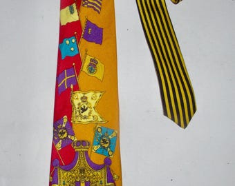 Gianni Versace Flag and Crown Silk Tie. Rare Vintage 1990s. Never Worn. Excellent Condition.