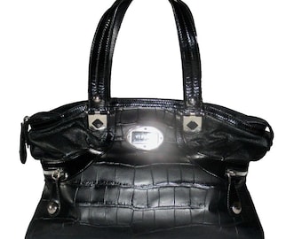 Versace Embossed Leather and Patent Leather Medusa Head Handbag. Vintage 2010. Fashion Editor's Closet. Never Used. Excellent Condition.