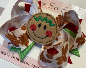 Christmas Hair Bow...Gingerbread Hair Bow (Style 2), Boutique Layered Hair Bow, Spiked Layers Girls Hair Bows, Christmas Polka Dots