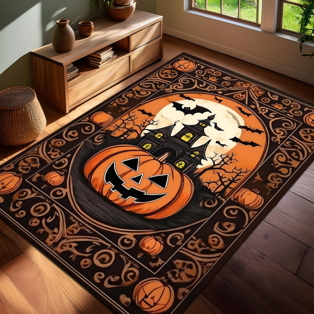 Pumpkin Rug, Halloween Rug, Halloween Decor Rug, Horror Rug, Halloween ...