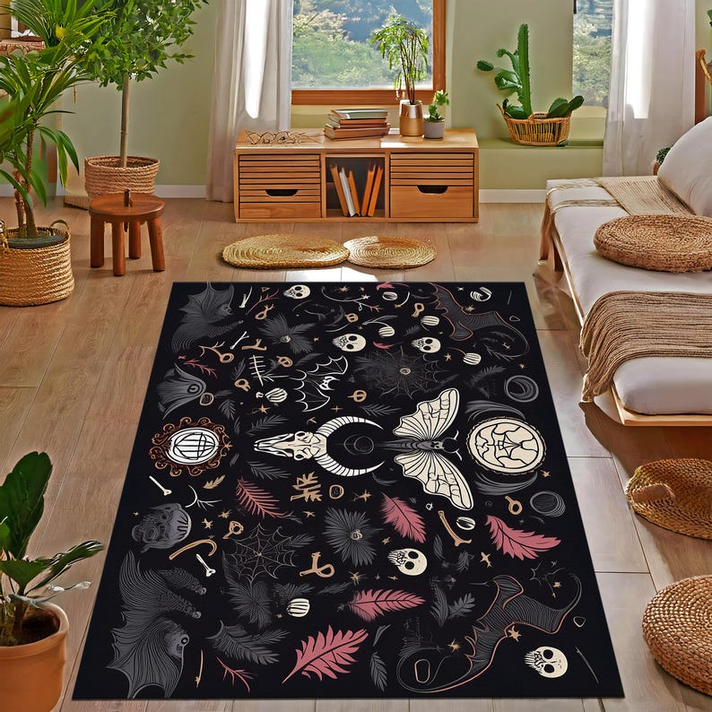 Luna Moth Skull Animal Bones Rug, Gothic Rug, Sorciere Rug, Bone ...
