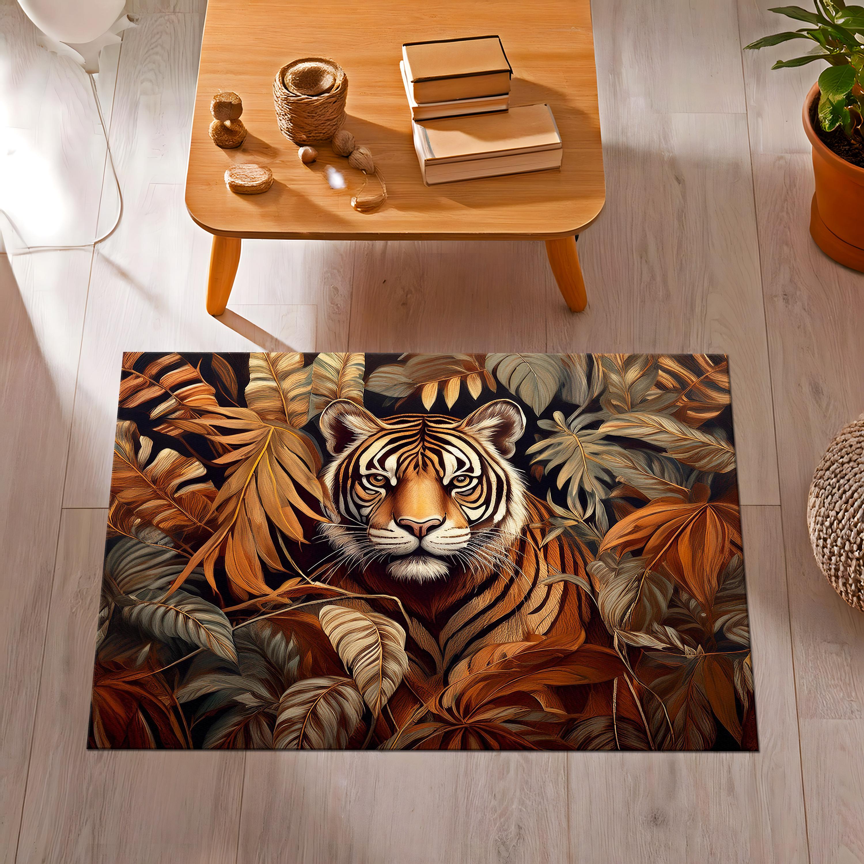 Tapis Tissé / Tapisserie Murale Tiger & Fleurs - 32x50 Inch - Made In Italy - État Correct