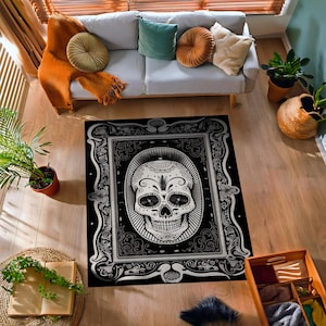 Skull Rug For Goth Room Decor, Skull With 3D Look Rug, Witchy Room Decor, Dark Academia Rug For Dark Cottagecore Decor Victorian Goth Decor