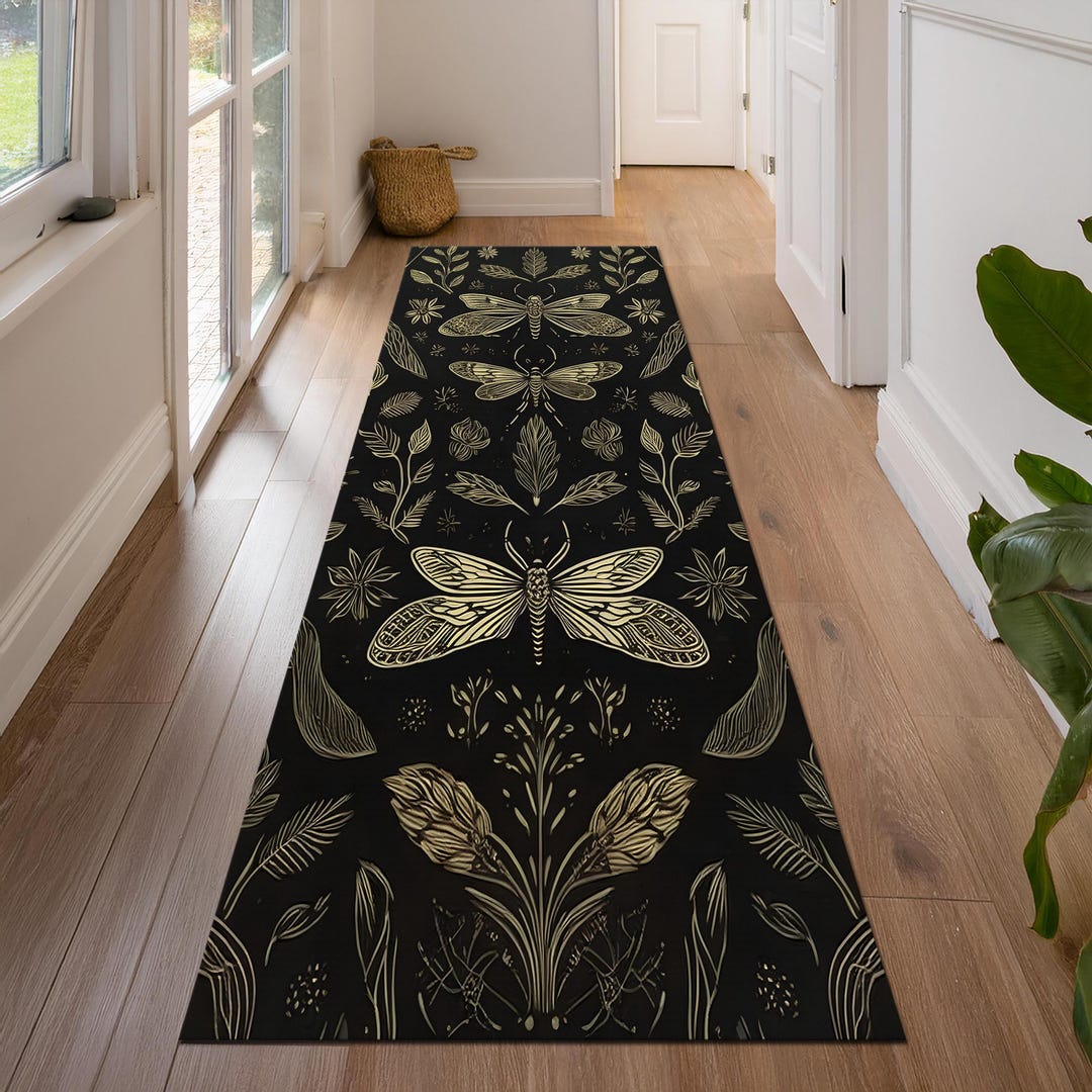 Moth Area Rug Luna Moth Runner Rug, Mystic Butterfly Rug, Moonlit Floral Decor ...