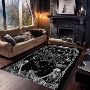 Skull Rug For Goth Room Decor, Skull With 3D Look Rug, Witchy Room Decor, Dark Academia Rug For Dark Cottagecore Decor Victorian Goth Decor