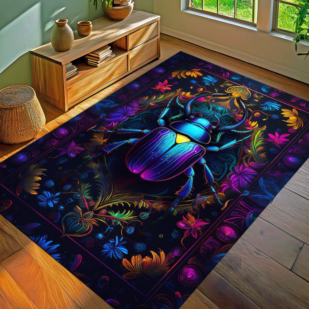 Rhino Beetle Area Rug, Cottagecore Living Room Art Deco Rug, Gothic Rug ...
