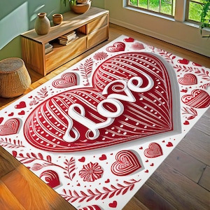 Red Love Rug, Love Decor Rug, Valentines Gift Rug, Lovers Area Rug, Hearts Decor Rug, Valentines Day Rug, Home Decor Rug, Love Design Rug