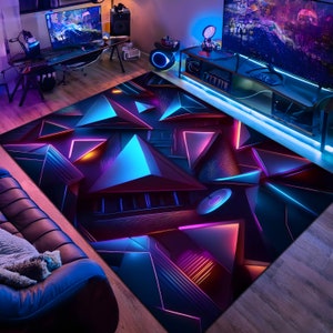 Gaming Room Rug, Gamer Rug, Neon Art Decor, Geometric Rug, Neon Colorful Rug, Play Room Rug, E-Sport Rug, Area Rug, Gaming Gifts